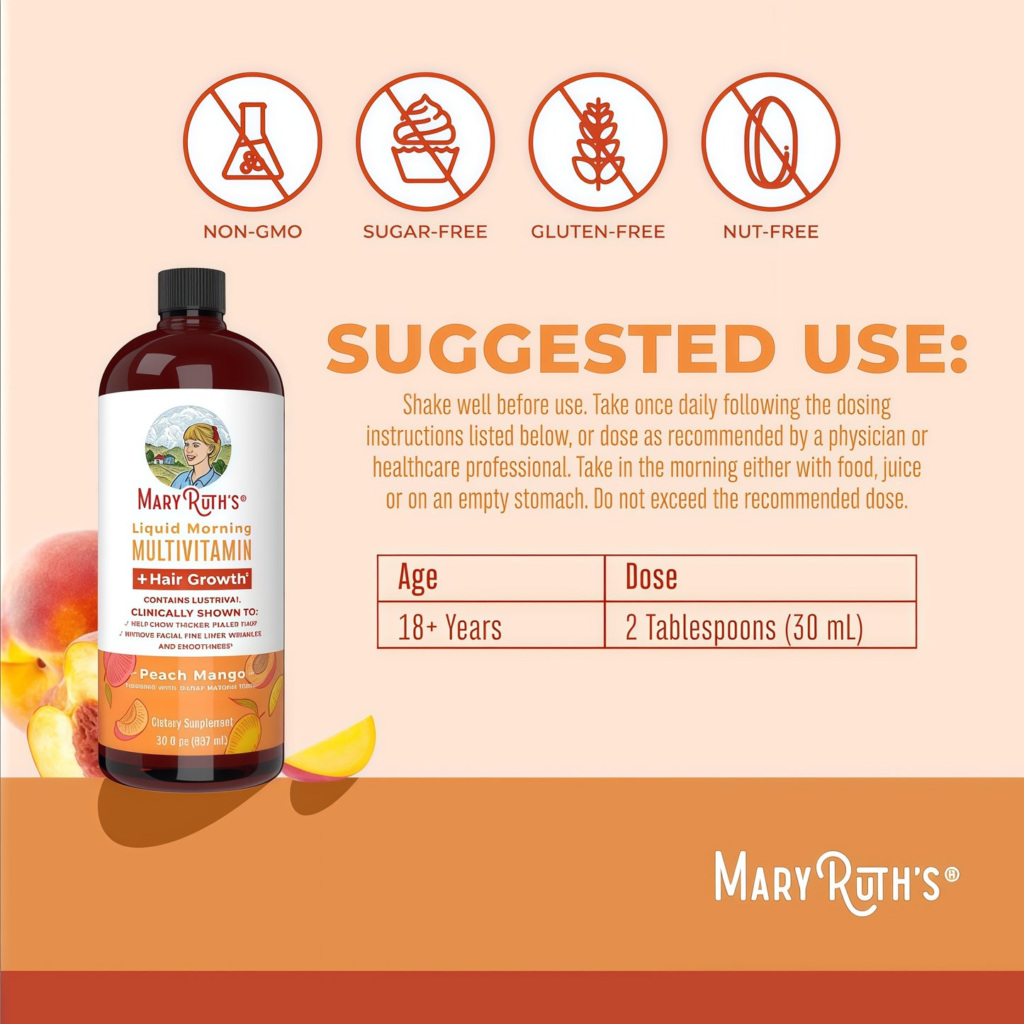 MaryRuth Organics Liquid Multivitamin+Hair Growth | Biotin 10000mcg | Lustriva Hair Growth Supplement | Clinically Tested in Women for Thicker Hair&Facial Wrinkle | Skin Care | Ages 18+