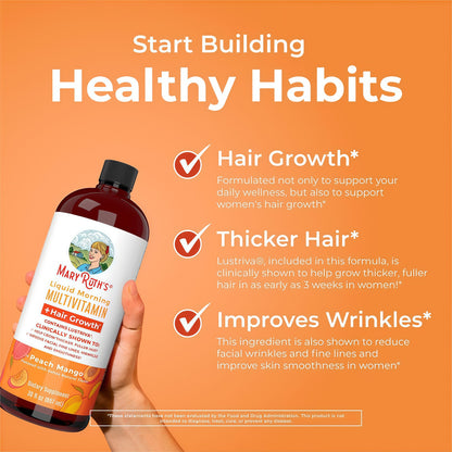 MaryRuth Organics Liquid Multivitamin+Hair Growth | Biotin 10000mcg | Lustriva Hair Growth Supplement | Clinically Tested in Women for Thicker Hair&Facial Wrinkle | Skin Care | Ages 18+