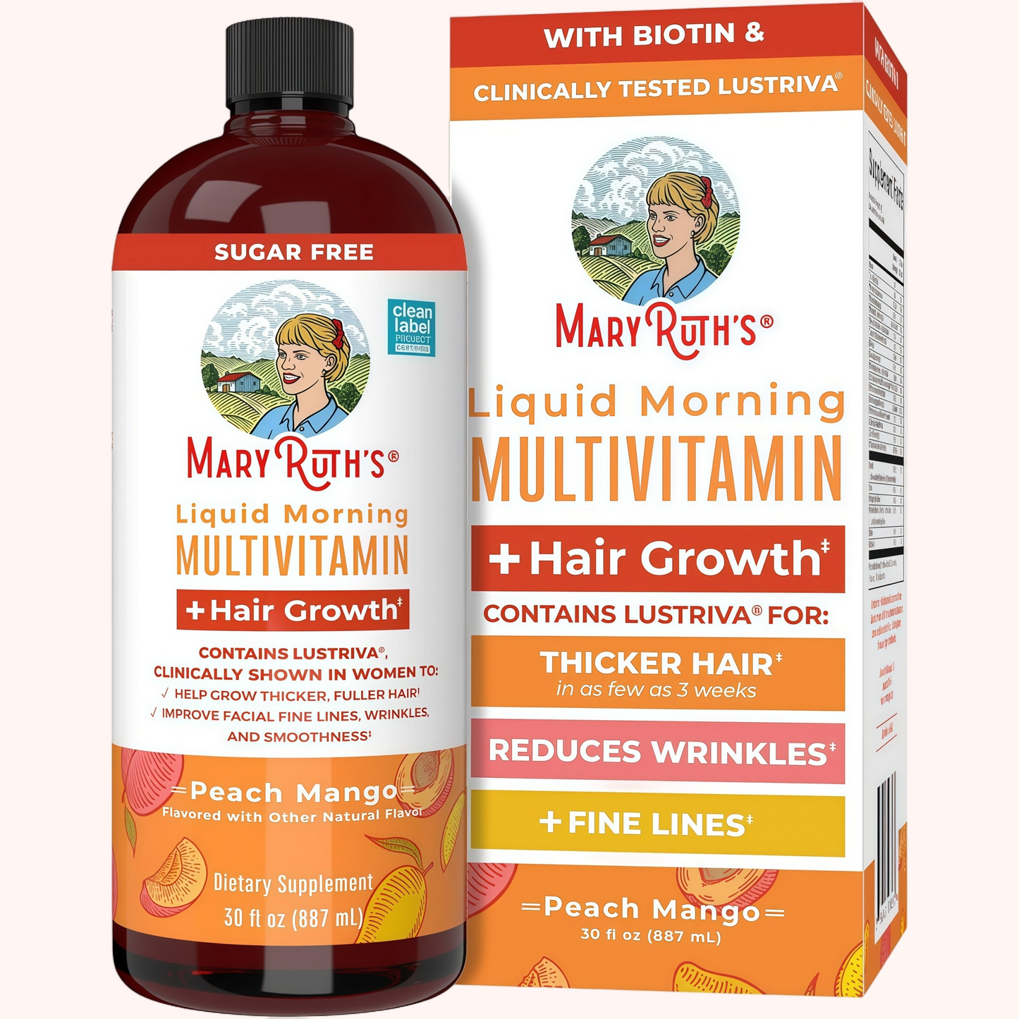 MaryRuth Organics Liquid Multivitamin+Hair Growth | Biotin 10000mcg | Lustriva Hair Growth Supplement | Clinically Tested in Women for Thicker Hair&Facial Wrinkle | Skin Care | Ages 18+