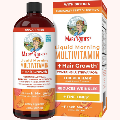 MaryRuth Organics Liquid Multivitamin+Hair Growth | Biotin 10000mcg | Lustriva Hair Growth Supplement | Clinically Tested in Women for Thicker Hair&Facial Wrinkle | Skin Care | Ages 18+